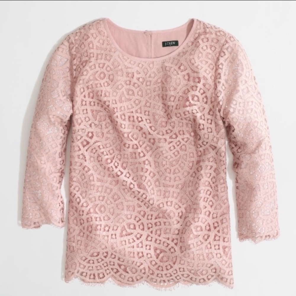 J. Crew Blush Pink Scalloped Lace Blouse